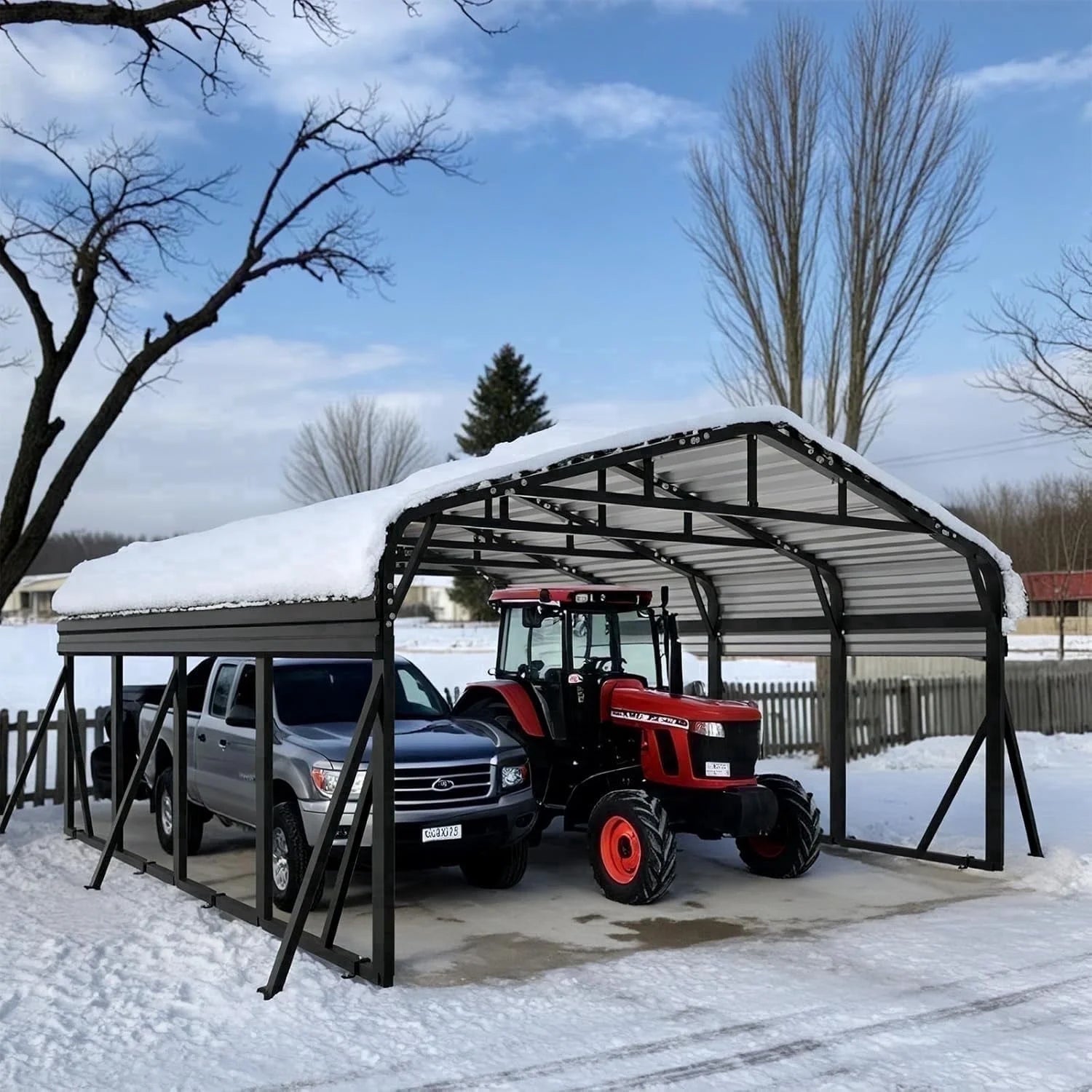 20X20Ft Heavy-Duty Metal Carport, Outdoor Car Port Canopy with Reinforced Iron Frame, All-Weather Shelter for Cars, Trucks & Boats, Easy Assembly