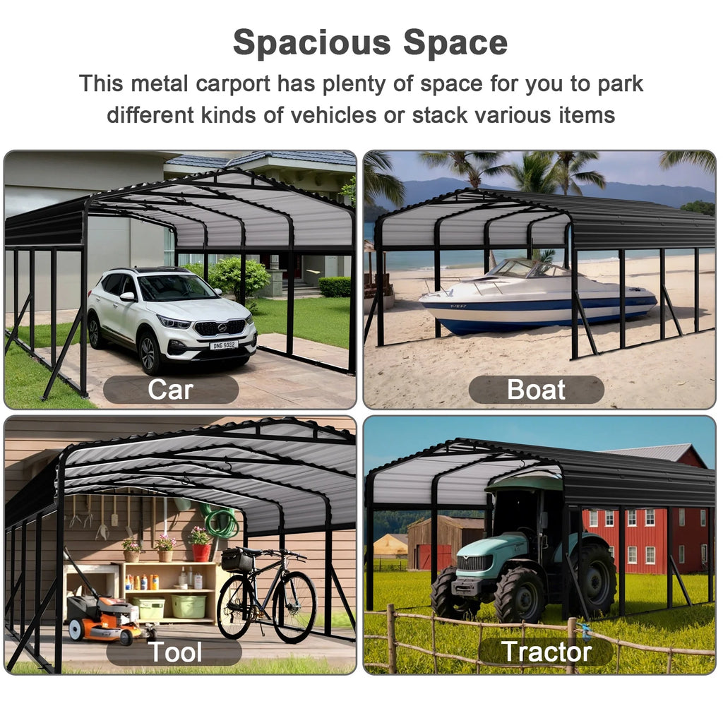 12X20Ft Heavy-Duty Metal Carport, Outdoor Car Port Canopy with Reinforced Iron Frame, All-Weather Shelter for Cars, Trucks & Boats, Easy Assembly