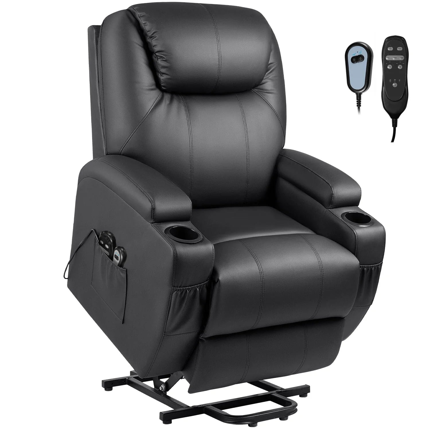Power Lift Recliner with Massage, Black Faux Leathair