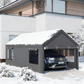 12X20 Ft Carport, Heavy Duty Carport with Roll-Up Windows, Grey