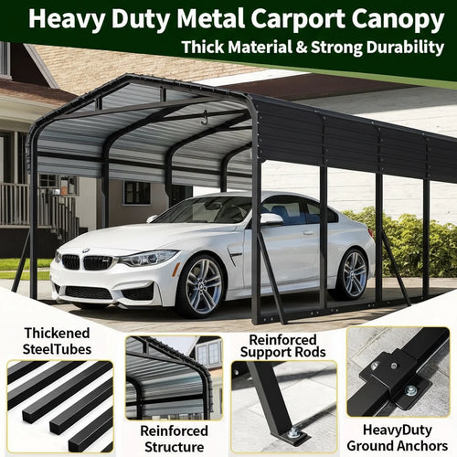 12X20Ft Heavy-Duty Metal Carport, Outdoor Car Port Canopy with Reinforced Iron Frame, All-Weather Shelter for Cars, Trucks & Boats, Easy Assembly