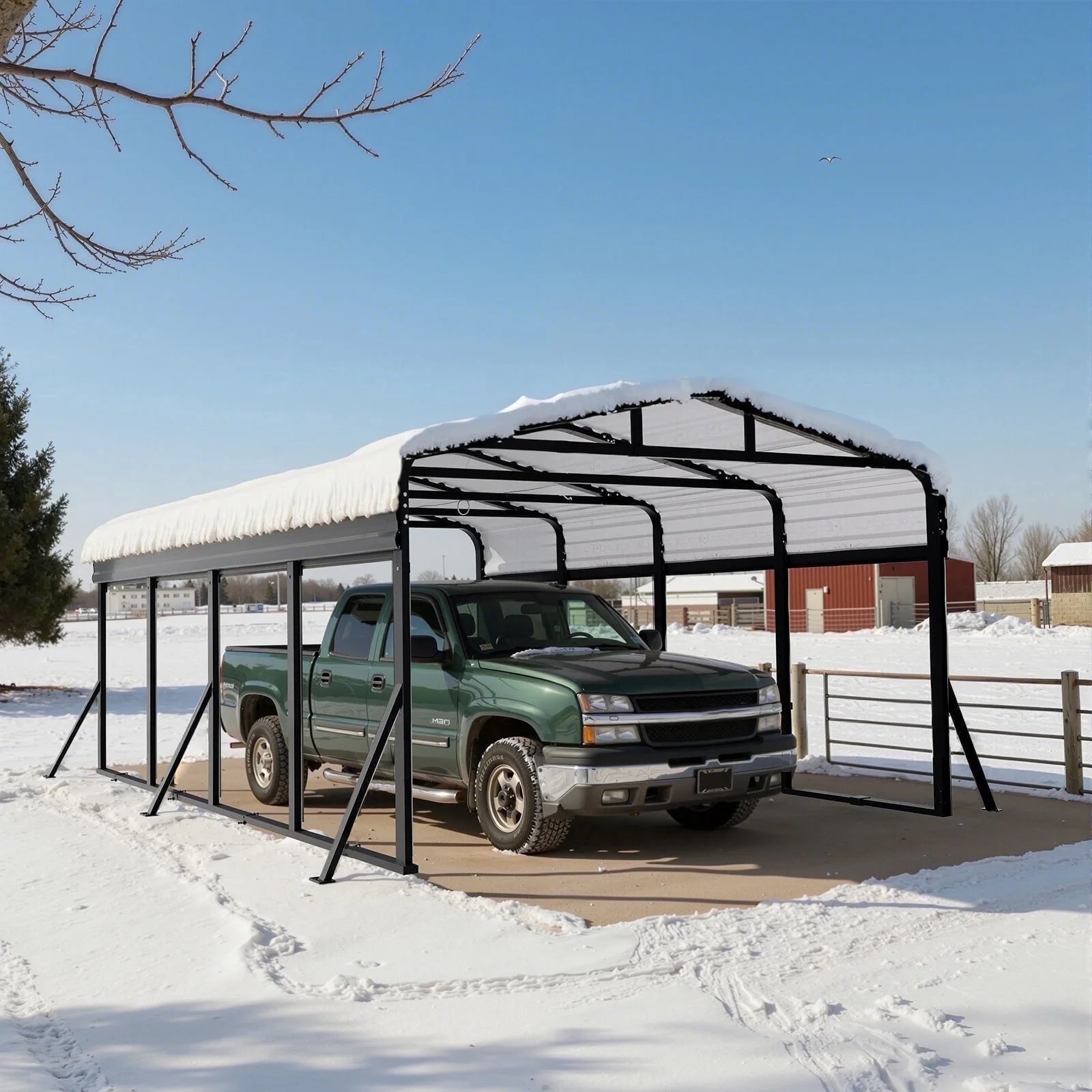 12X20Ft Heavy-Duty Metal Carport, Outdoor Car Port Canopy with Reinforced Iron Frame, All-Weather Shelter for Cars, Trucks & Boats, Easy Assembly