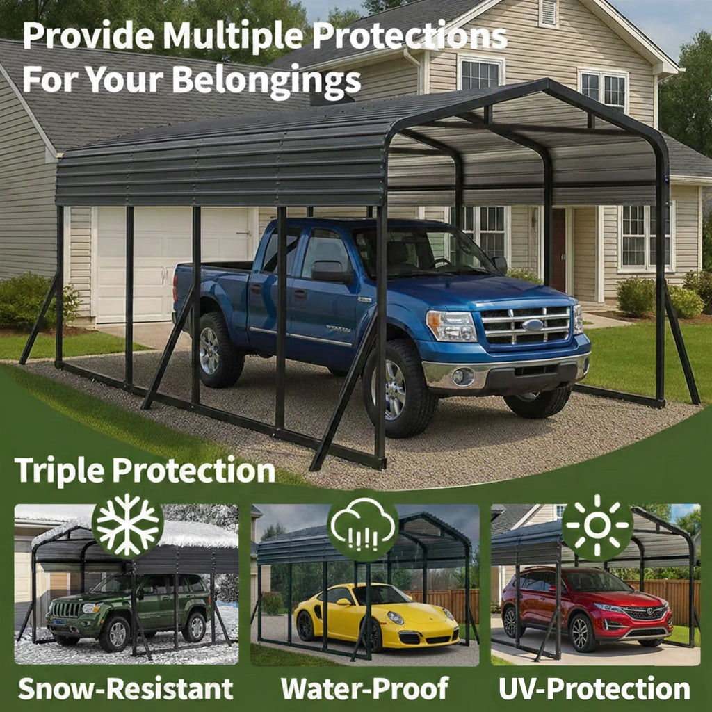 12X20Ft Heavy-Duty Metal Carport, Outdoor Car Port Canopy with Reinforced Iron Frame, All-Weather Shelter for Cars, Trucks & Boats, Easy Assembly
