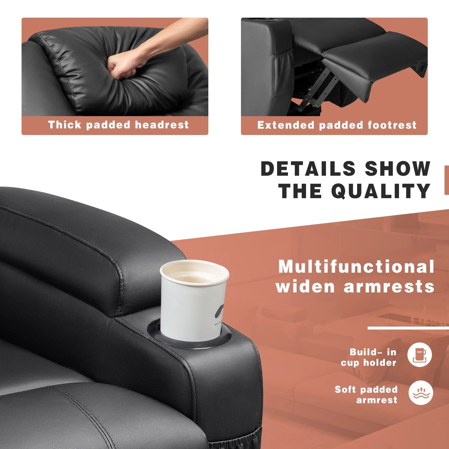 Power Lift Recliner with Massage, Black Faux Leathair