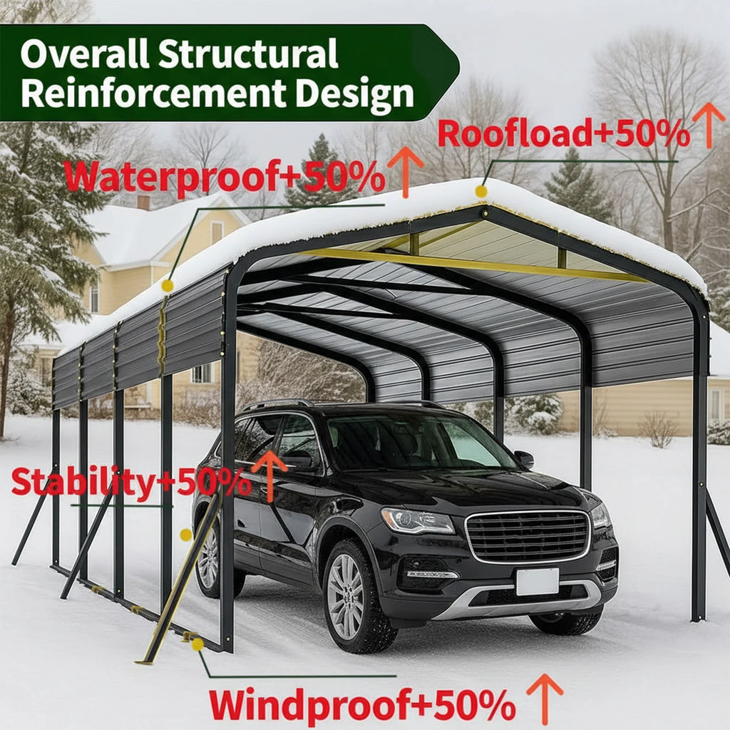 12X20Ft Heavy-Duty Metal Carport, Outdoor Car Port Canopy with Reinforced Iron Frame, All-Weather Shelter for Cars, Trucks & Boats, Easy Assembly