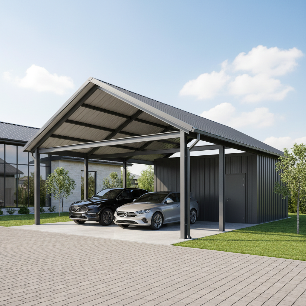 Double Car Carport with Storage
