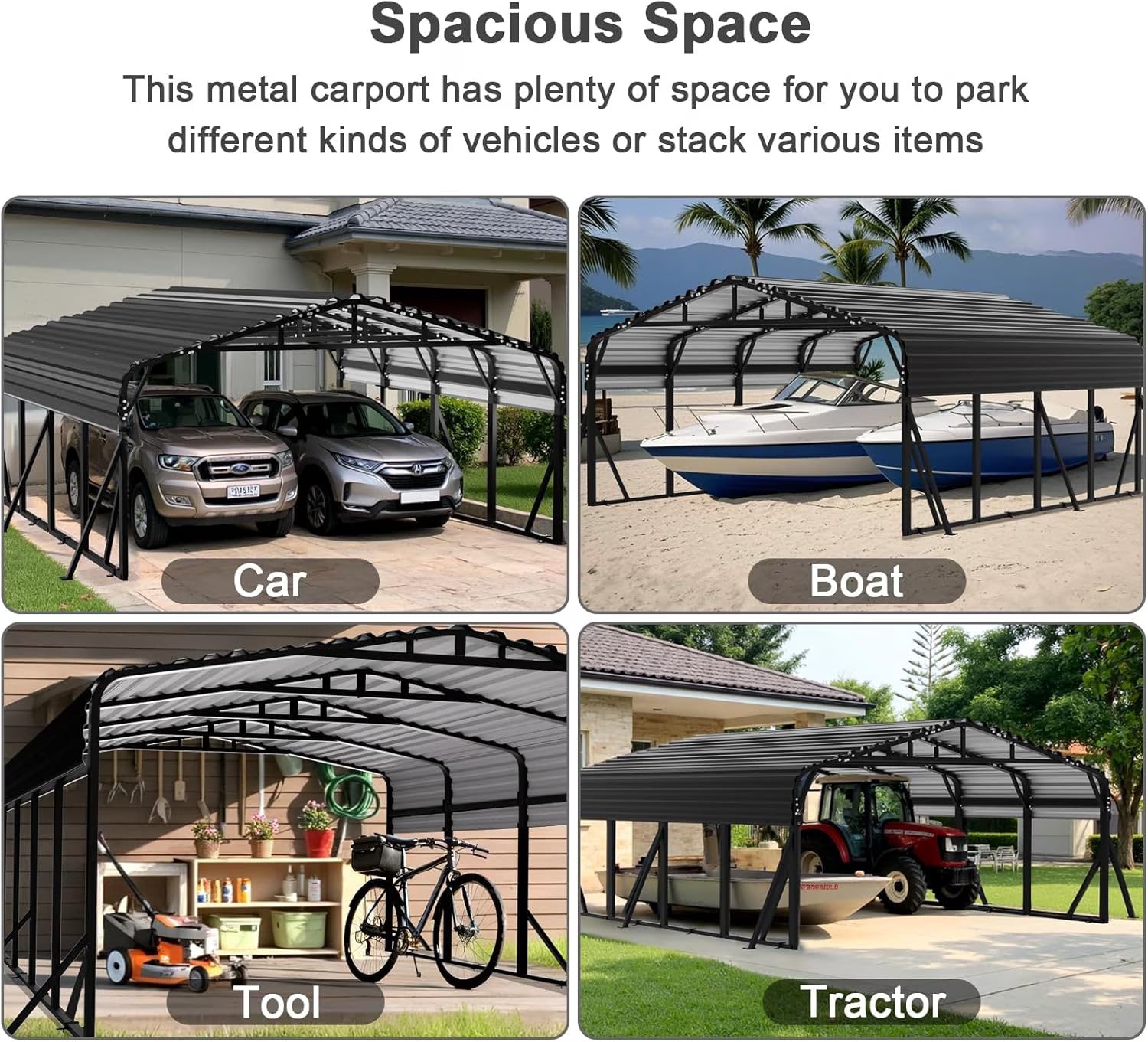 20X20Ft Heavy-Duty Metal Carport, Outdoor Car Port Canopy with Reinforced Iron Frame, All-Weather Shelter for Cars, Trucks & Boats, Easy Assembly